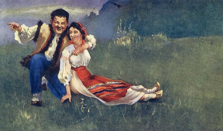Unknown Artist - Eastern European Peasant Couple (postcard image) c.1900